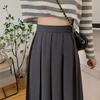 HOUZHOU Pleated Skirts Women Black Midi Skirt A-line High Waist Vintage Chic Office Lady Elegant Fashion