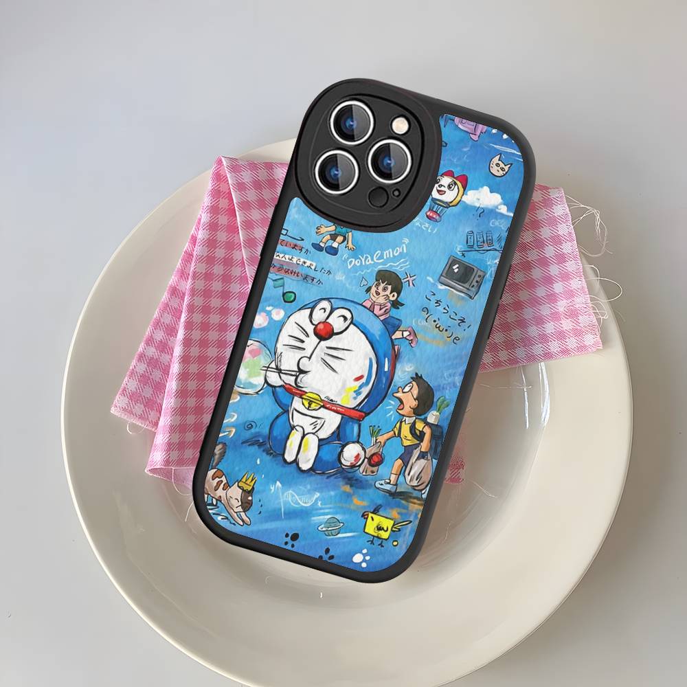 Мультяшный чехол для телефона с Дораэмоном для iPhone 11 12 13 14 15 16 Pro Max Mini Plus Мягкий кожаный чехол