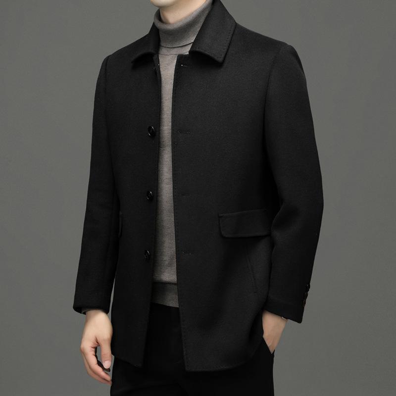 Double-sided Nylon Wool Coat Mid-length Middle-aged Men's Lapel Woolen Autumn and Winter Coat Dad's Clothing