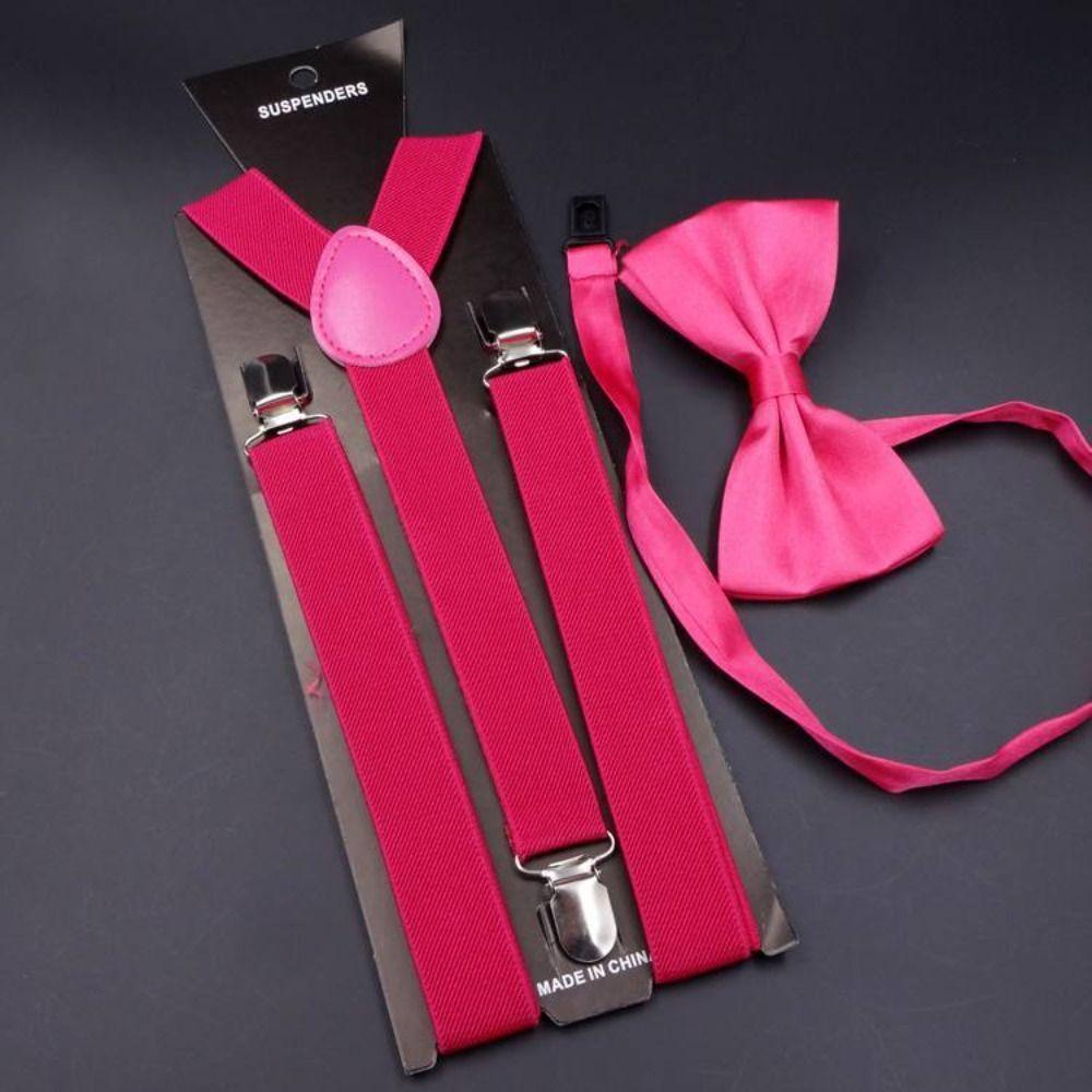 Gift Men Women Elastic Leather Suspenders Braces Adjustable Straps Bow Ties Set Unisex Suspenders