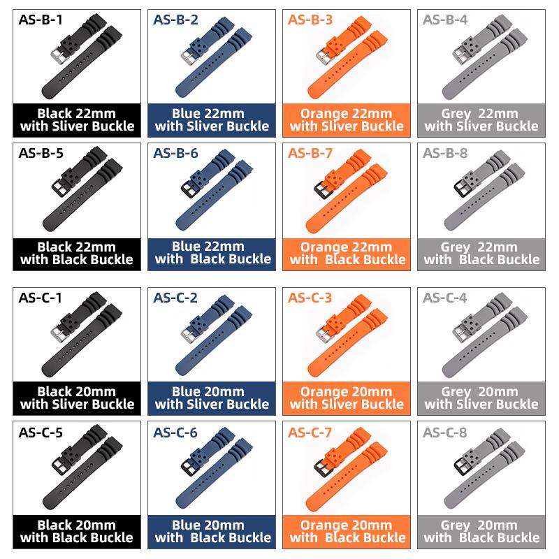 22mm Silicone Watchband for SKX007 SKX009 SRPD55K1 Case Soft Rubber Straps Wrist Belt Se.i.ko Mod Parts Blue/Black/Orange
