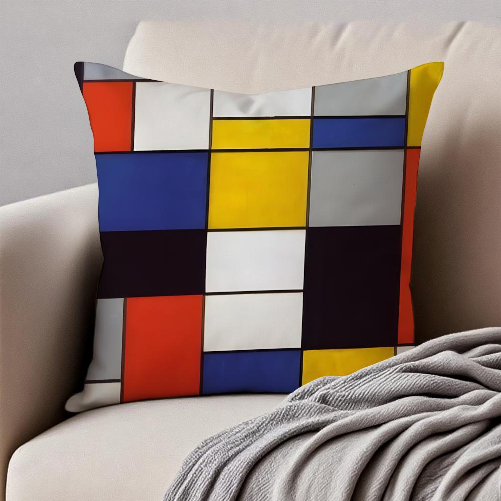 Classic bright simple PPiet Cornelies Mondrian Cushion Cover Pillowcase Antidustmite Invisible Zipper Short Plush Sofa Cushion