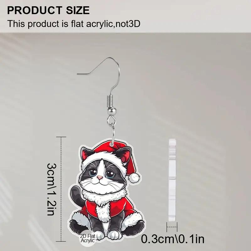 Christmas cat acrylic earrings cute creative retro party style Christmas creative cat earrings jewelry