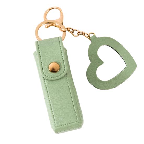 Lipstick Clip Keychain Pendant with Mirror Imitation Leather Lip Gloss Holder Heart-Shaped Pendant Alloy Key Ring