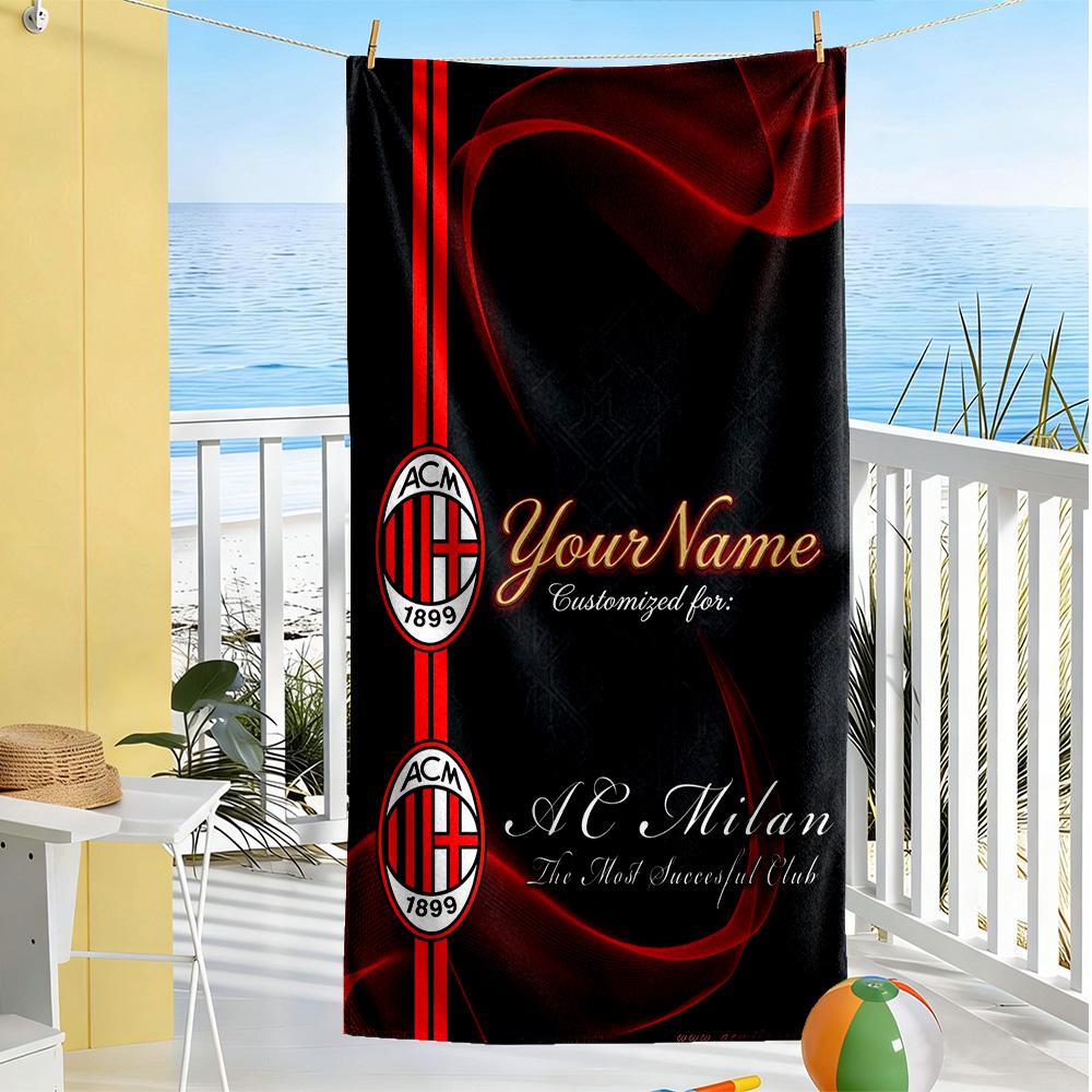 Ac Milan Customize Text Beach Towel Super Soft & Absorbent Suitable for Swimming Gym Camping Yoga Vacation