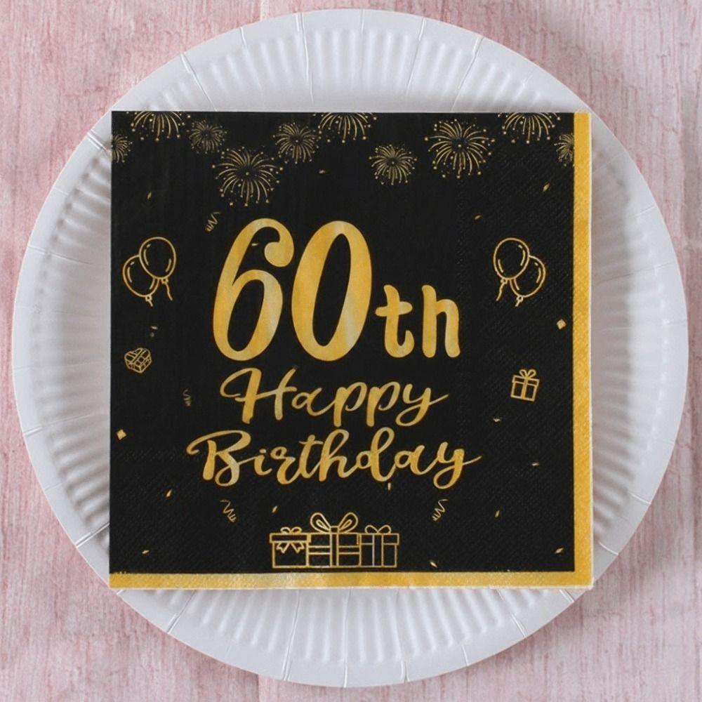Black And Gold Design Happy Birthday Napkins Tissue Paper Napkins Event Supplies
