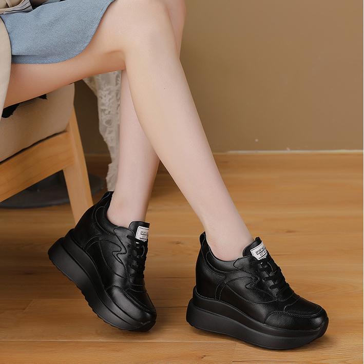 Fujin Кроссовки на платформе 10 см, массивная обувь из натуральной кожи для женщин, летняя обувь, весенне-осенние прогулочные кроссовки, модные