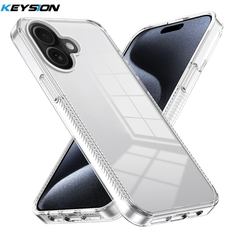 KEYSION Transparent Case for iPhone 16 Pro Max 15Plus TPU+PC Anti-slip HD Clear Shockproof Phone Cover for iPhone 15 Pro 16 Plus