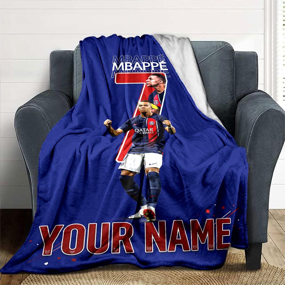 Mbappé Personalized Name Blanket Cozy Customizable Blanket Soft & Cozy for Seaside Sofa Couch Office Chair for All Occasions