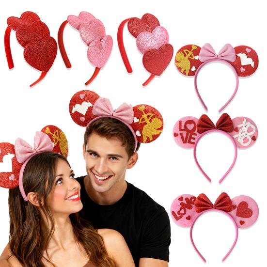 Повязка на голову на День святого Валентина, блестящая, красная, розовая, с сердечком, повязка для волос, блестящая, милая, аксессуары для волос на уши для Валентина