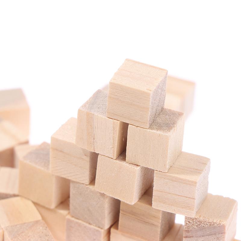 100Pcs Unfinished Blank Mini Diy Wooden Square Solid Cubes For Woodwork Craft