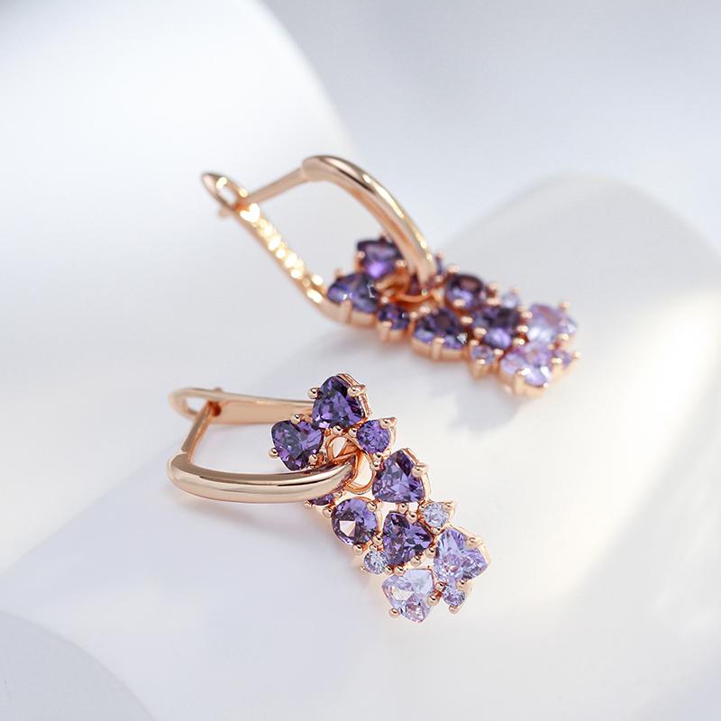 Dark Light Color Matching Geometric Purple Zircon Dangle Earrings for Women Luxury Wedding Party Jewelry KTJ