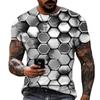 2025 New Men's Personalized Honeycomb 3D Digital Printed Casual Short Sleeve Top T-shirt