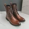 Осенне-зимние коричневые ретро ботинки для мужчин, качественная кожа, мужские мотоциклетные ботинки, большой размер 48, остроносые ковбойские ботинки, мужские высокие ботинки