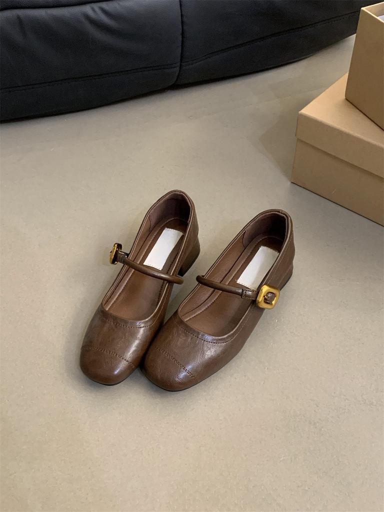 Evening Wind Light Mouth Single Shoes Women's Thick Heel Autumn New Small Leather Shoes Retro Medium Heel Mary Jane Shoes