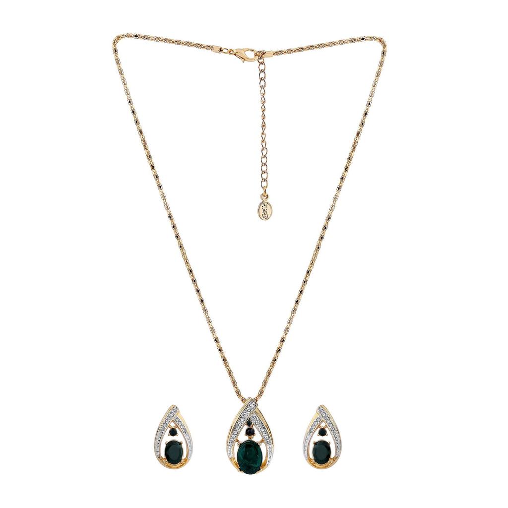 Fashion Estele Drop Shape Pendant Set with Gold and Rhodium Plated and Emerald Stone for Women/Girls