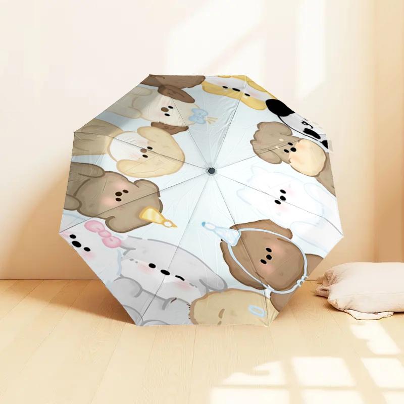 Adorable Cartoon Animal Print Automatic Opening/Closing Umbrella with Foldable Design, Iron Frame, Suitable for Fans, Travel, Daily Use, Gif