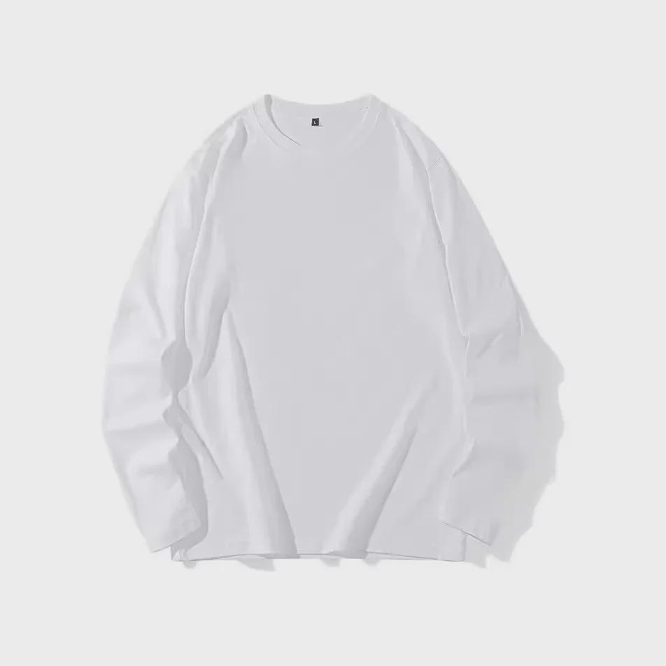 Футболка унисекс из гребенного хлопка с длинным рукавом, весна/осень: 190 г Однотонная, свободная посадка, круглый вырез, большой размер, нижняя часть рубашки