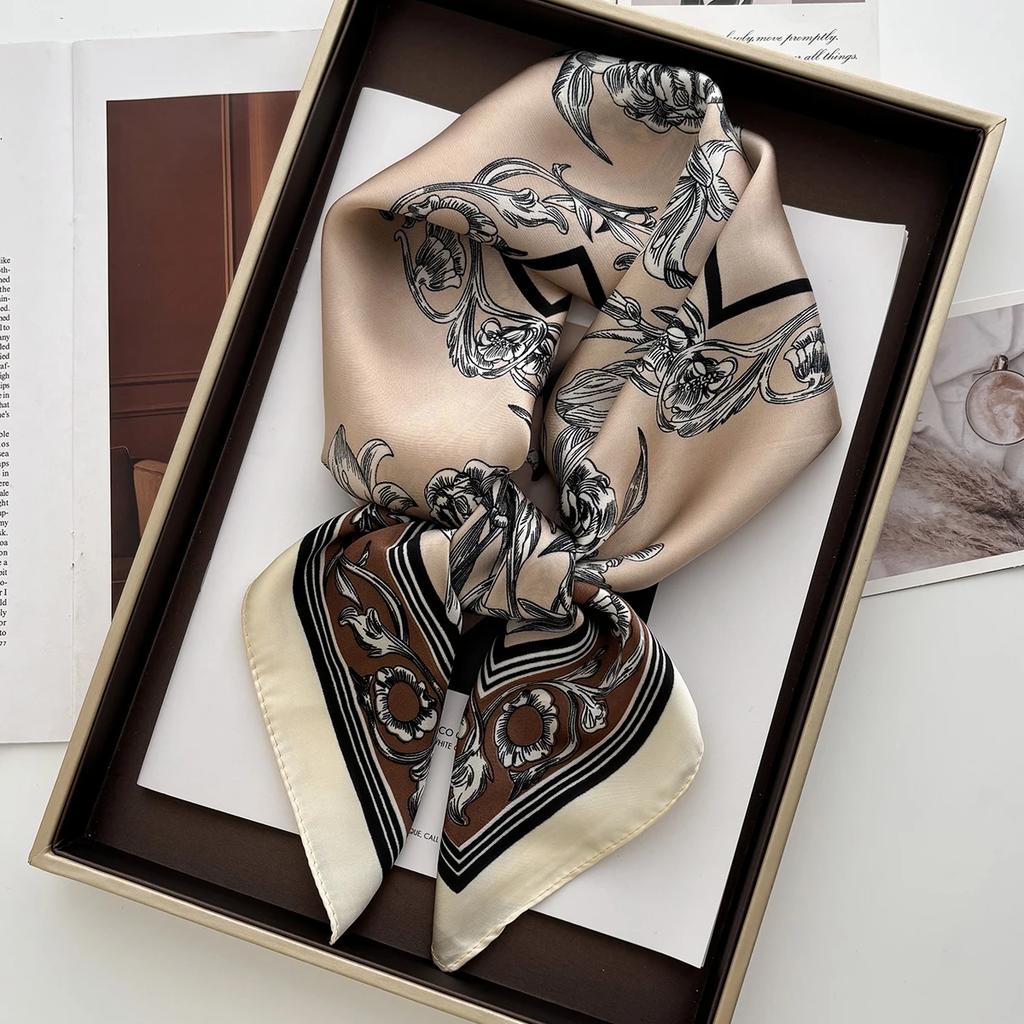 Шелковые платки Люкс Квадратный платок Корейская мода Платок Платки с принтом розы Бандана Обертывания Украшение для платка Шаль 70*70 см