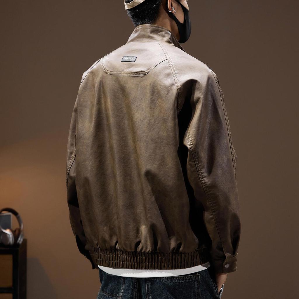 Мужская ветрозащитная куртка в американском ретро стиле из ПУ кожи, Весна 2025 - Свободная, Модная, Большого размера Верхняя одежда