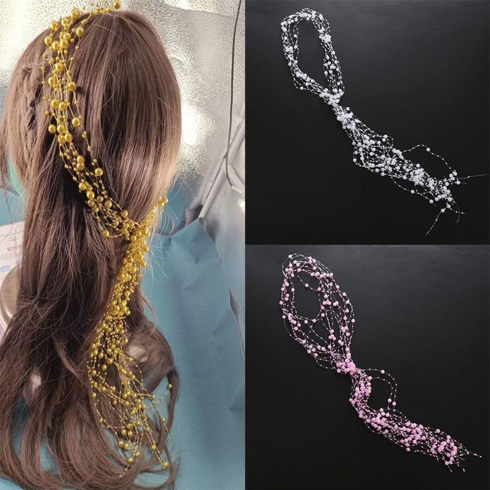 Imitation Pearl Beaded Tassel Wreath Multi-Layer Women Daily Hair Wear Wedding