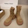 2024 Новые осенние женские удобные короткие ботинки на толстой подошве, женские полые модные ботинки с высоким каблуком и рукавами