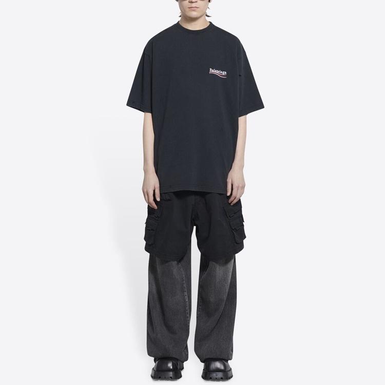 Balenciaga Футболка для политической кампании Большой размер 'Вымытый черный' Мужская 641675TKVJ19034