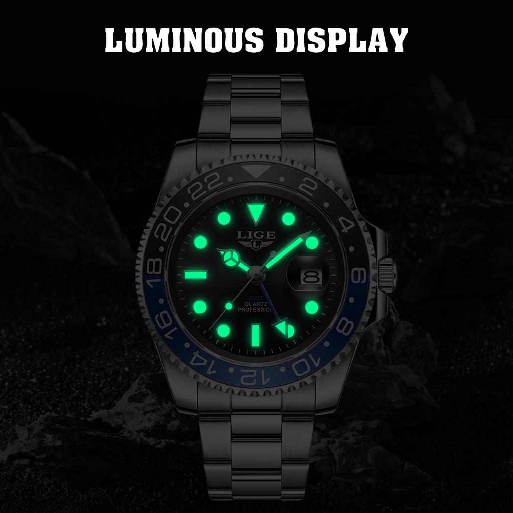 LIGE Classic Quartz Watch for Men Rotating Bezel Luminous Calendar Business Men's Watches Stainless Steel Man Wristwatch