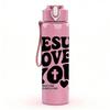 1PC Jesus Loves You Letter Art 750ml Color Plastic Sports Water Bottle Leakproof Flip Straw Lid Suitable for Sports Office Home Use