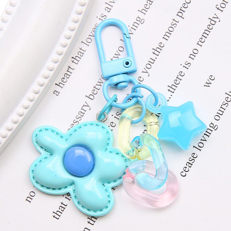 1Pc Cute Sweet Candy Color Flowers Star Keychain Universal Resin Floral Keyring For Girls Bag Pendant Backpack Decoration