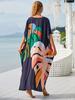 Maxi Dresses Leaf Printed Black Background Women Beach Kaftans Cover Ups for Swimwear Summer Holiday Bathing Suits