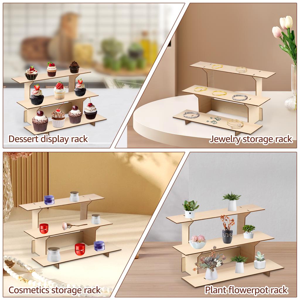 2 шт. 3-уровневый деревянный стенд для кексов, парфюмерии, косметики, ювелирных изделий, полка-органайзер, настольное хранилище