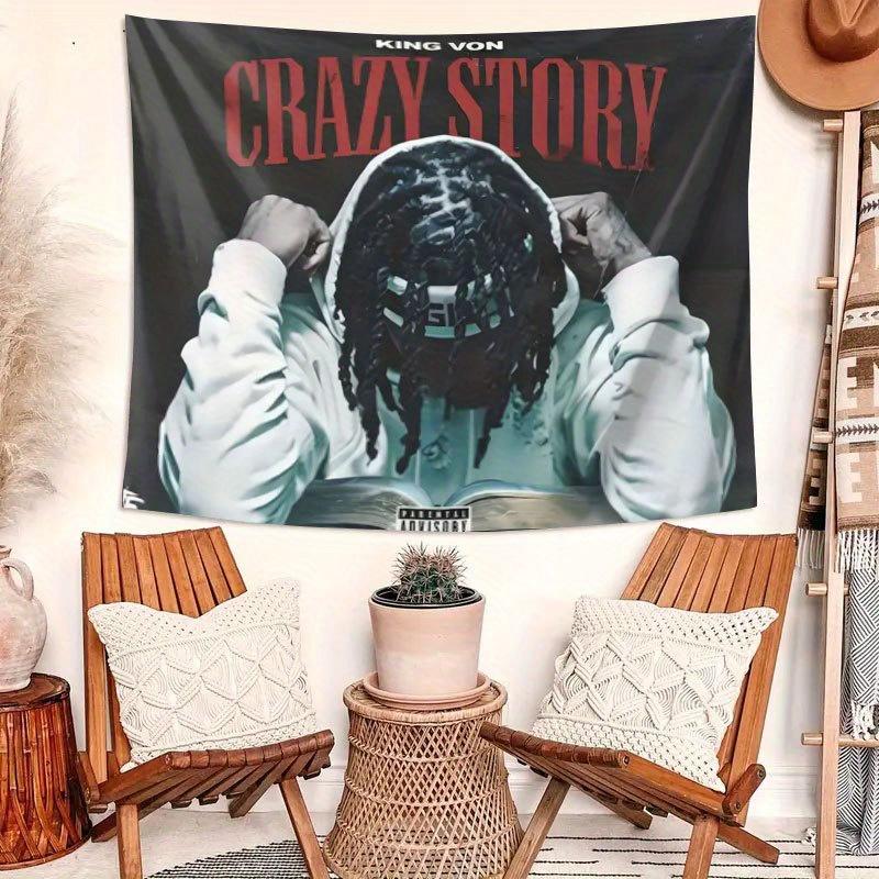 VIKAMA King Von HipHop Rap Tapestry Retro Album Cover Style Wall Hanging for Chicago Drill Music Fan Bedroom Decoration