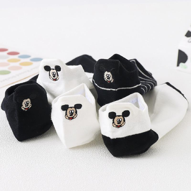 Женские черно-белые мультяшные вышитые носки до щиколотки - летние тонкие с мелким вырезом, корейский стиль