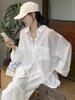 Women's Summer French White Cotton Linen Sun Protection Shirt Jacket