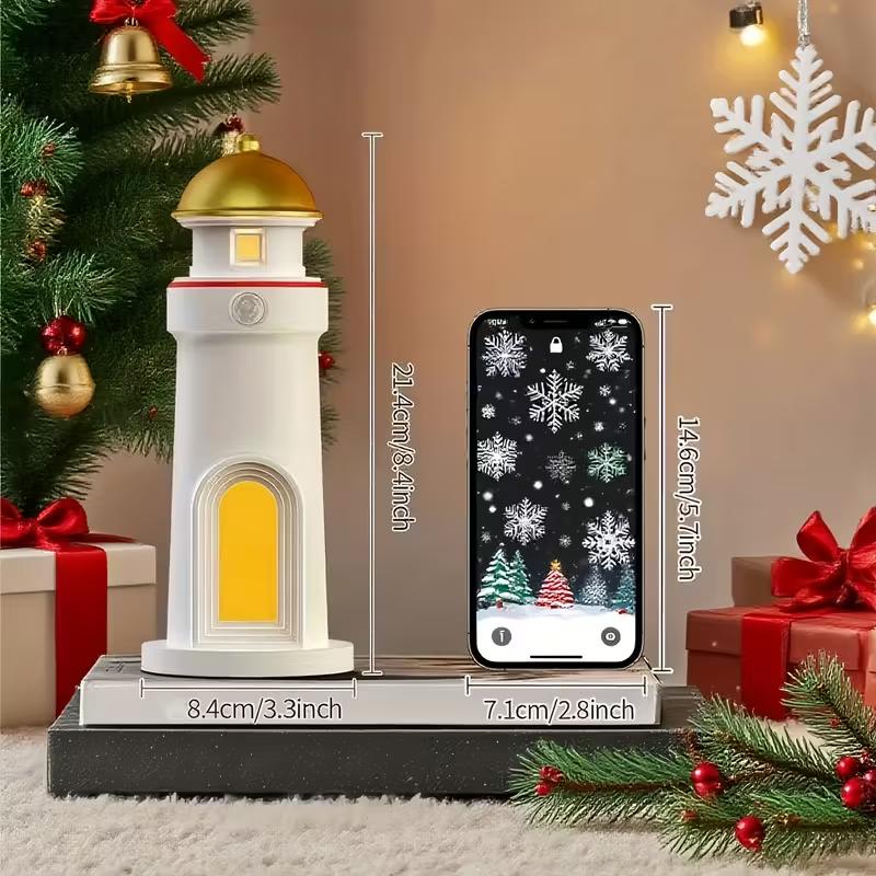 Lighthouse Moon Projection Night Light with Remote Dimmable Ambient Light Motion Sensor for Bedroom Desktop Decor Christmas Gift