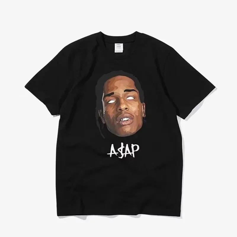 ASAP A AP ROCKY Уличный Хип-Хоп Рэп Футболка Унисекс Тяжелый Хлопок Свободная Маленький Вырез Дышащая Удобная Короткие Рукава