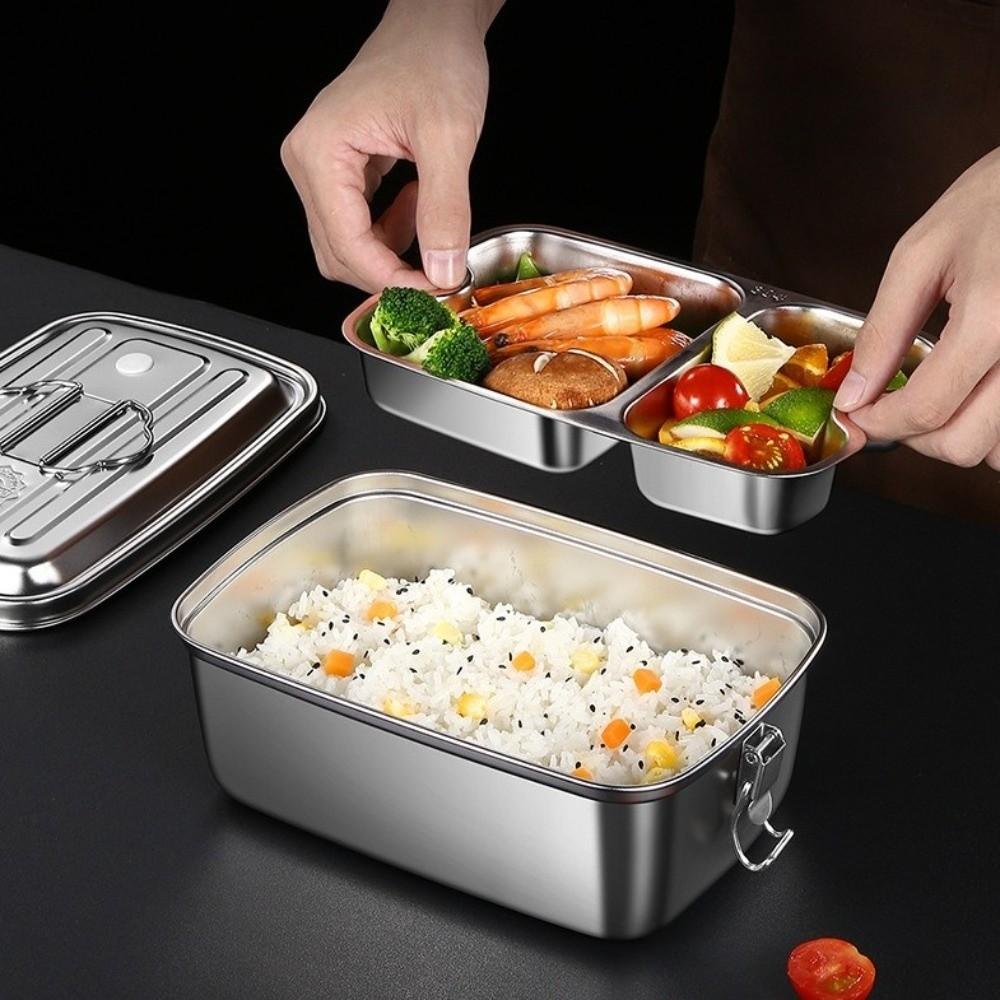 Stainless Steel Lunch Box Interlayer Divided Food Storage Container Sealed with Handle Microwave Oven Lunch Box Camping