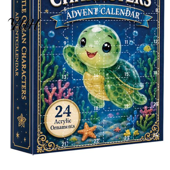 Ocean Turtle Hanging Ornaments 24 Days Advent Calendar, Blind Box, Christmas Acrylic Collectible Desk Animal Pendants for Tree And Holiday Party