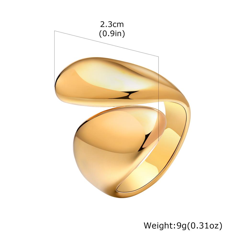 Vnox Waterdrop Ends Ring for Women Girls, Glossy Semi Round Gold Plated Metal Finger Band, Stackbale Fashion Rings