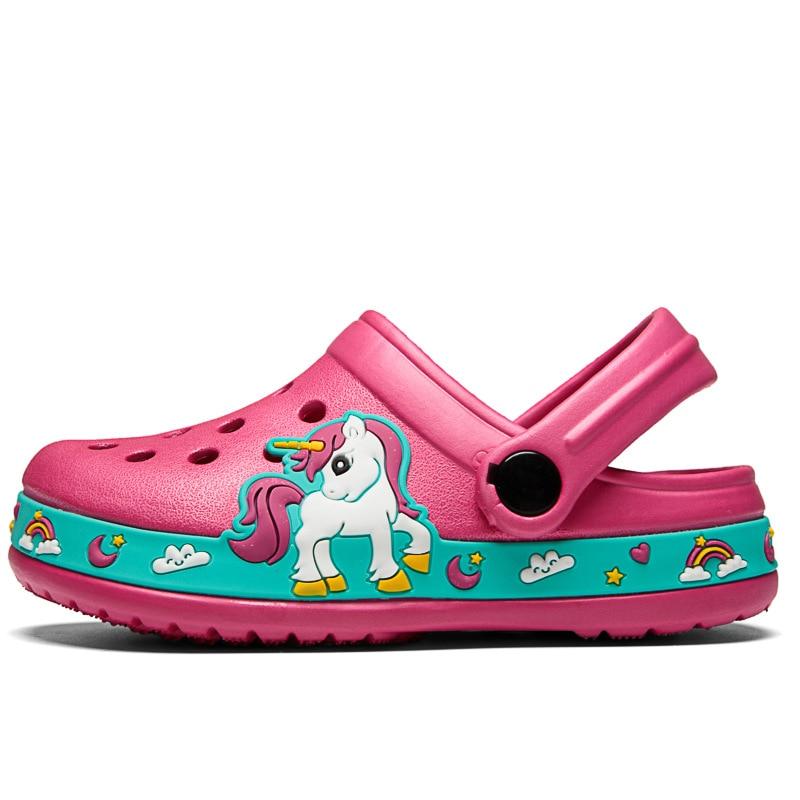 TWINFLAMES New Kids Unicorn Dinosaur Garden Shoes Beach Flat Sandals Slippers Child Sandals Anti Skid Slipper Summer Hole Shoes