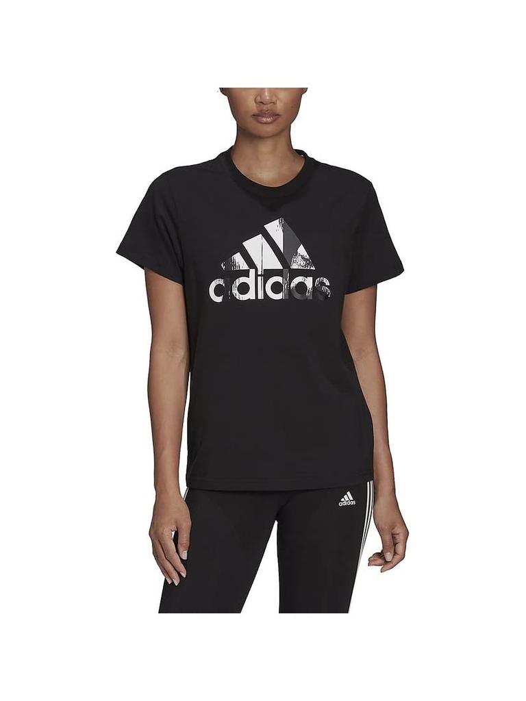 Adidas Футболка с коротким рукавом Essentials с принтом логотипа, хлопковая, с коротким рукавом QU658, женская, черно-белая (HD9328) Дж/Л