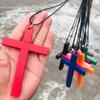 Halloween Jewelry Men & Women Gothic Vintage Dark Fashion Funny Whimsical Wooden Cross Pendant Necklace for Sweater