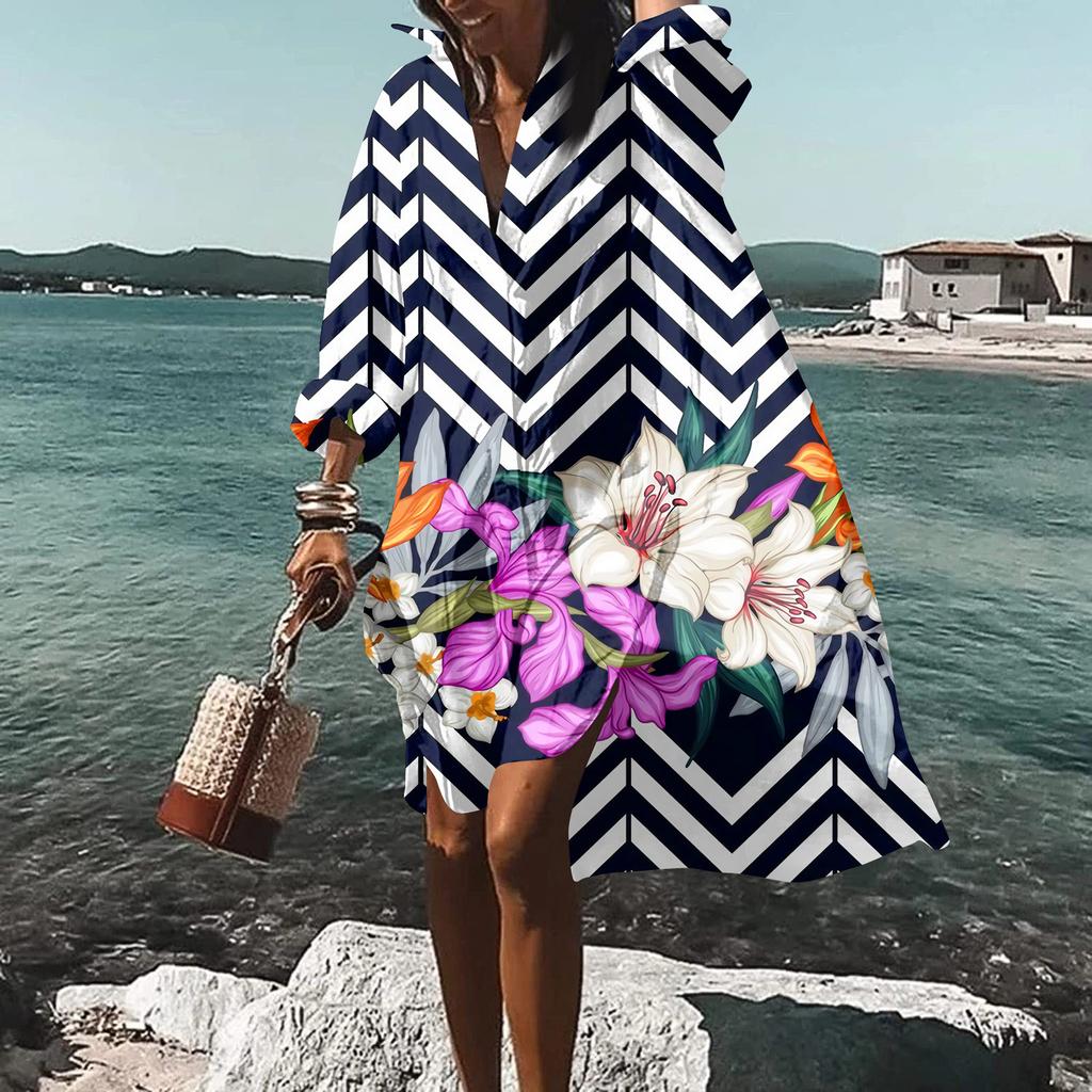 Модная женская блузка с принтом, свободная праздничная рубашка с длинным рукавом, платье