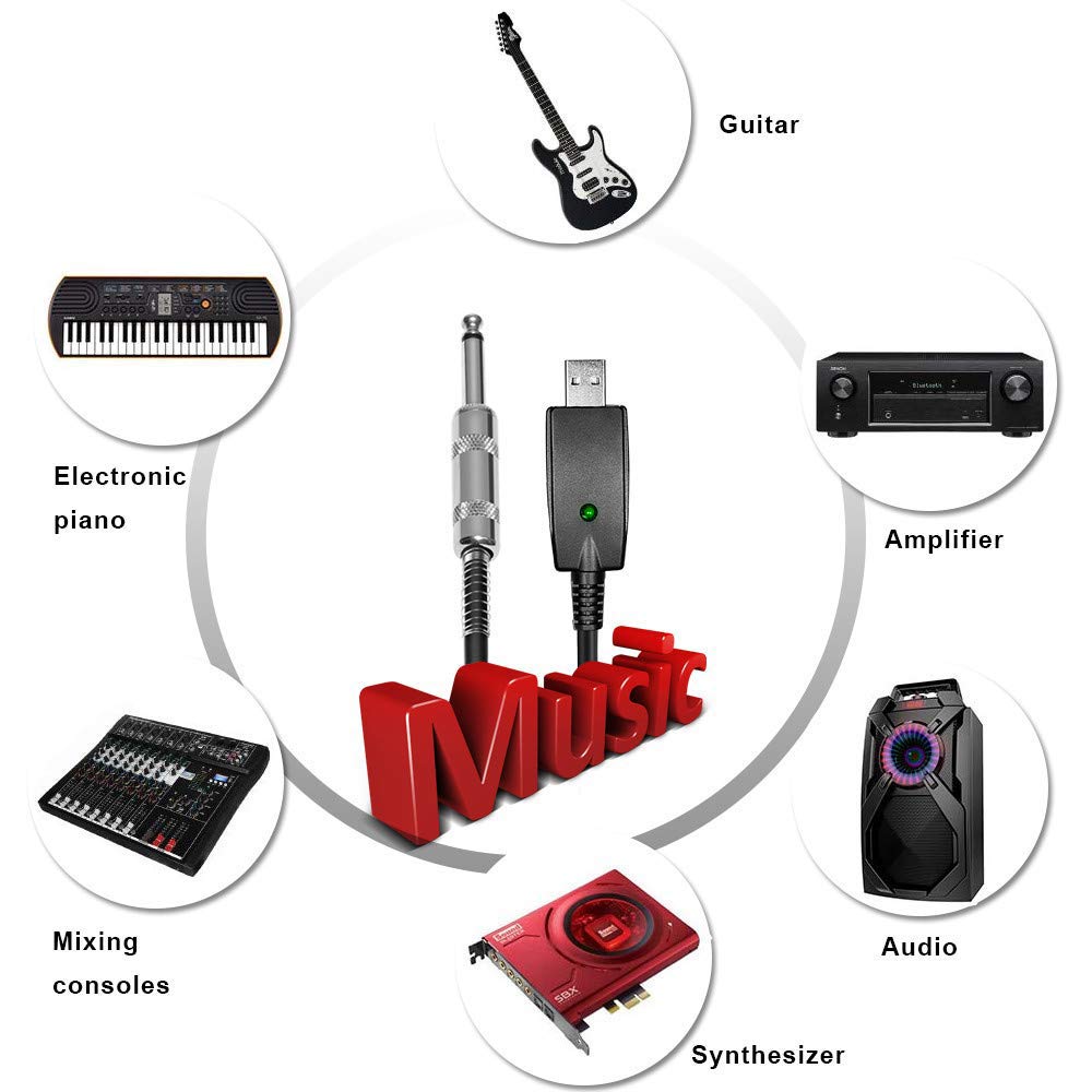USB-кабель для гитары YESPURE, Подключает гитару к ПК, USB-интерфейс для музыкальных инструментов, Штекер USB (папа) на 6,35 мм (1/4 дюйма) TS, Разъем для электрогитары, Инструмент