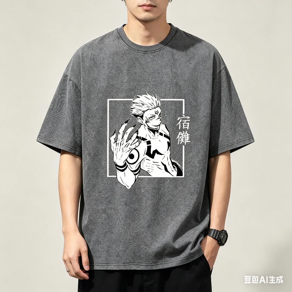 Jujutsu Kaisen Рёмен Сукуна Графическая футболка Мужская Винтажная стираная хлопковая футболка