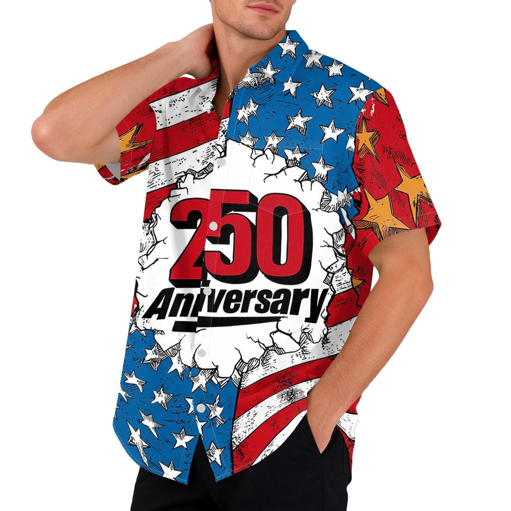 Men's Casual Printed Short Sleeve Open Front Cardigan, Independence Day Festival Tops