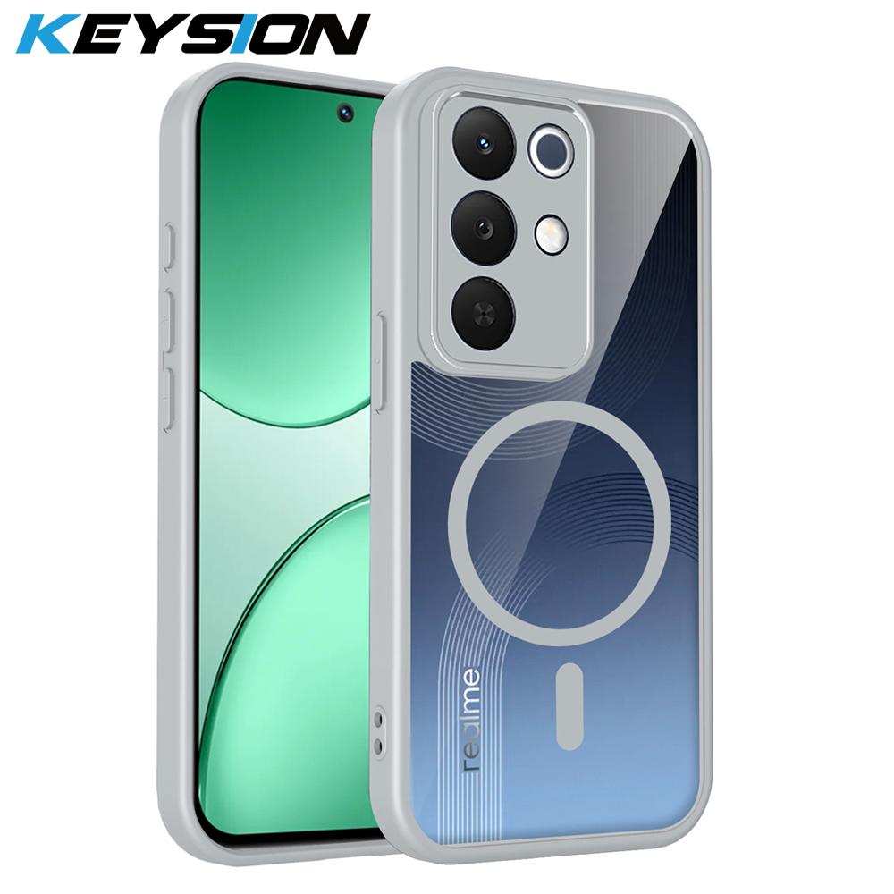 KEYSION Transparent Magnetic Phone Case for Realme C85 5G Soft Silicone+PC HD Clear Shockproof Back Cover for OPPO Realme C85