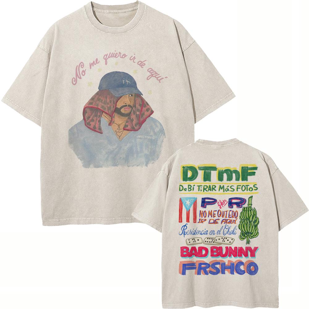 Cotton Vintage Washed Bad Bunny DTMF Residencia Tour T Shirt Men DeB TiRAR MS FOToS Tshirt Black Boxing Tees Shirts