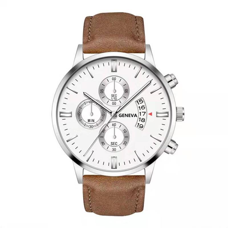 Men'S Fake Three-Eye Belt Calendar Casual Fashion Business Quartz Belt Watch One Piece Delivery